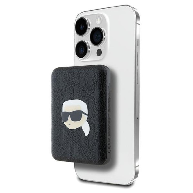Karl Lagerfeld Karl Head Pin MagSafe – kabellose Powerbank 5000 mAh 15W (schwarz)