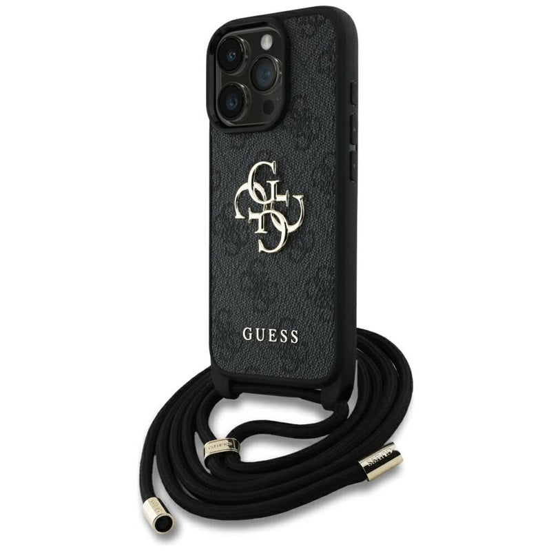 Guess 4G Big Logo Cord Strap Crossbody - Hülle für iPhone 16 Pro (schwarz)