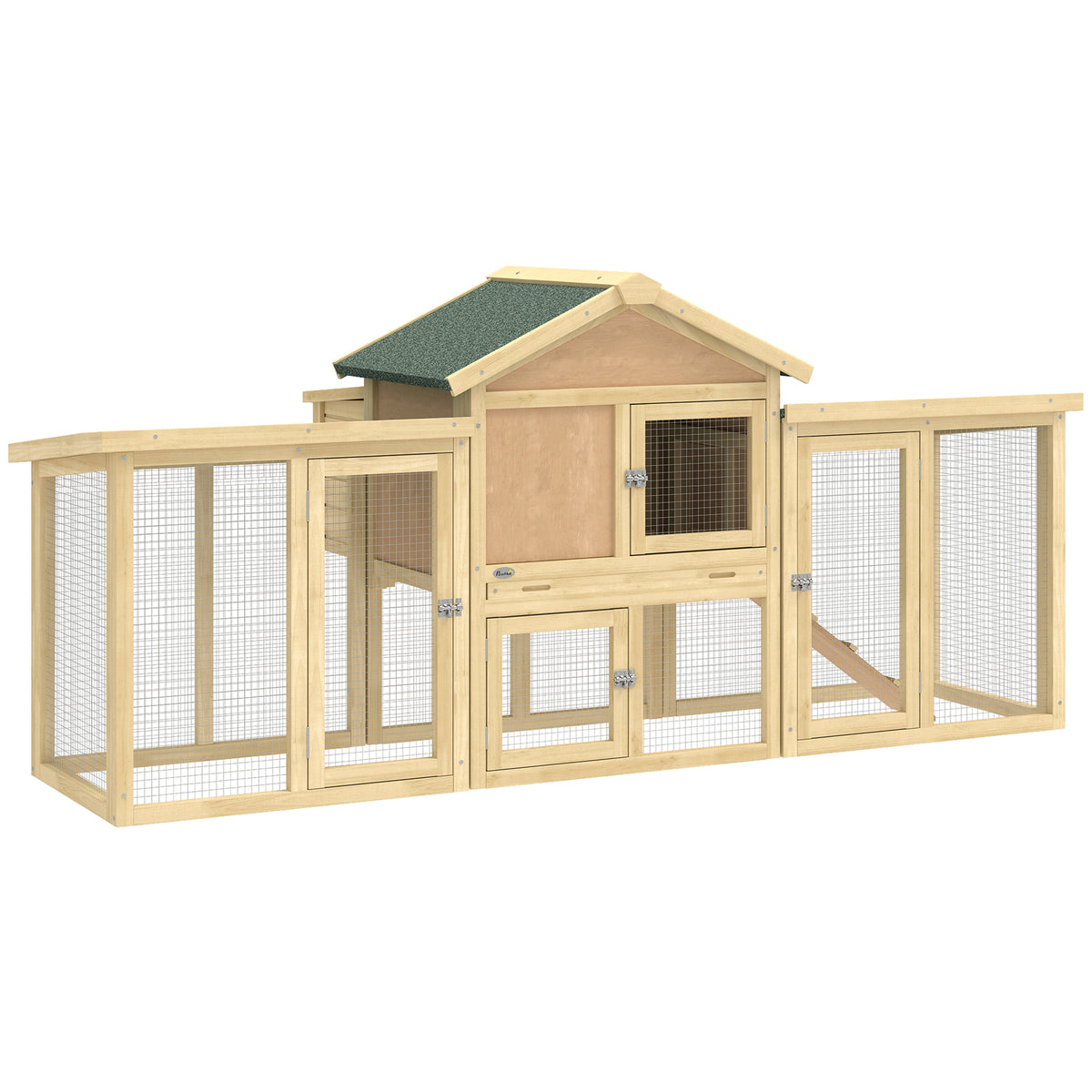 PawHut Hühnerstall Hühnerhaus aus Holz mit Nistkasten, wasserdichtem Dach, Sitzstange, Auslauf, Rampe