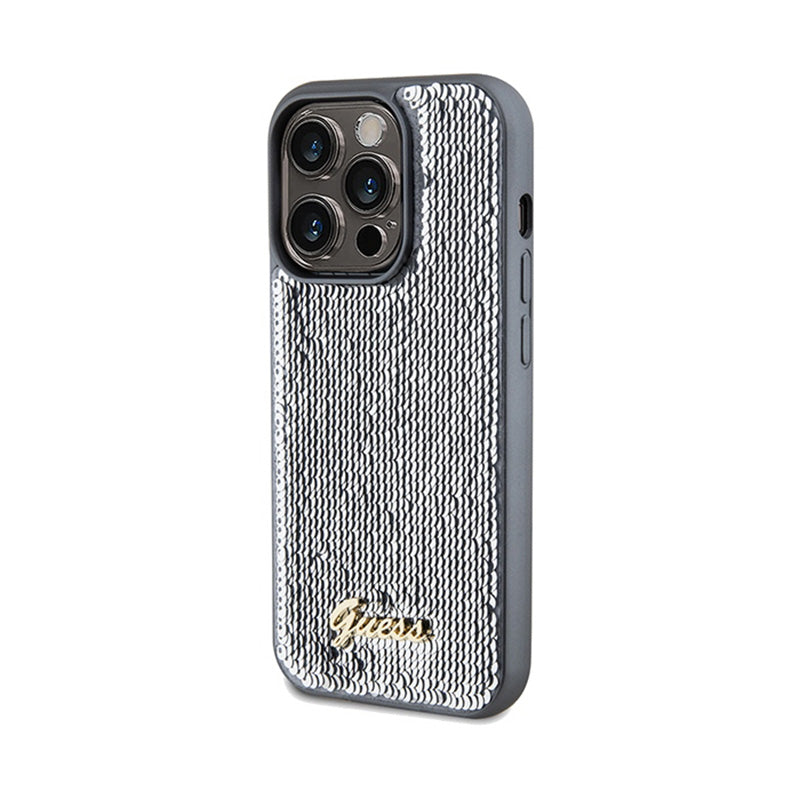 Guess Sequin Script Metal - Hülle für iPhone 14 Pro (silber) – Produktabbildung 2