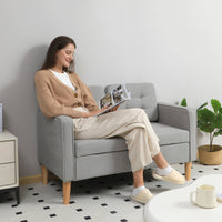 HOMCOM Zweisitzer-Sofa mit Stauraum, Knopfheftung, Kissen, Kautschukbaumholz, 117x62x78cm, Hellgrau – Produktabbildung 10