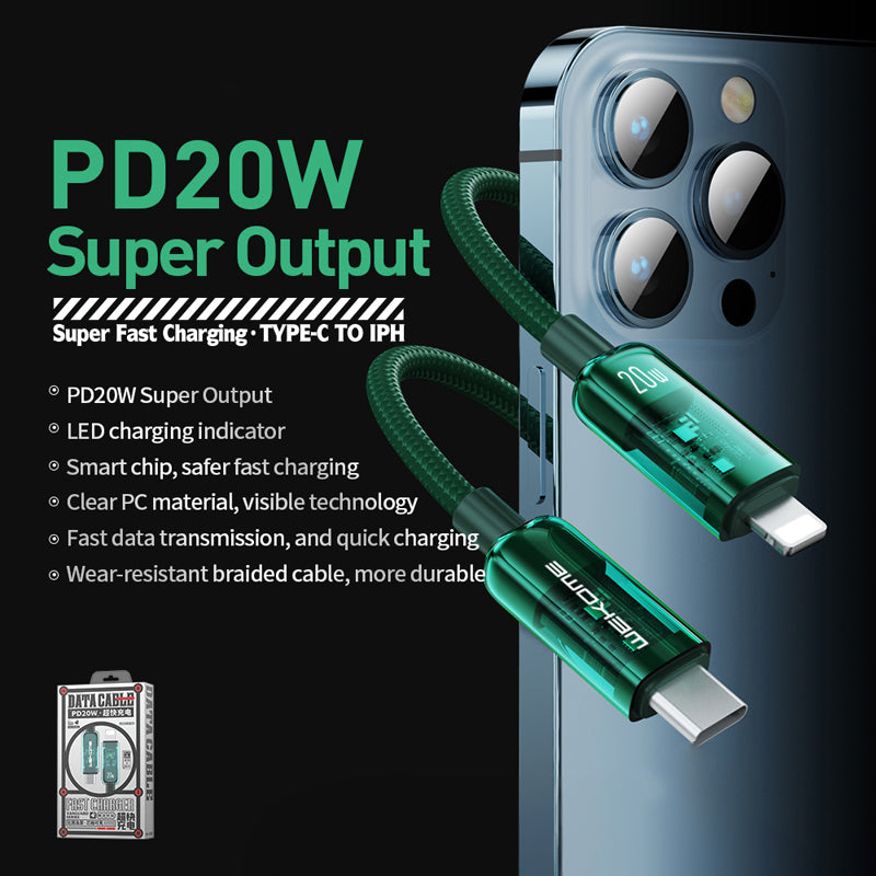 WEKOME WDC-181 Vanguard Series - Anschluss- Kabel USB-C k Lightning Super Fast Charging PD 20W 1 m – Produktabbildung 2