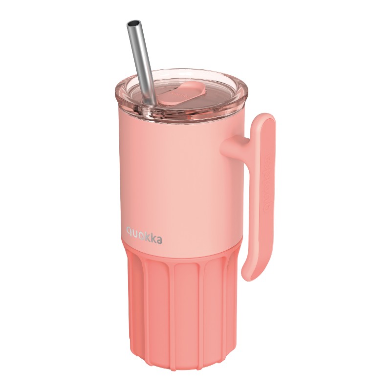 Quokka Umi - Thermobecher aus Edelstahl o objemu 720 ml s Strohhalm a Silikon- dnem (broskvově rosa)