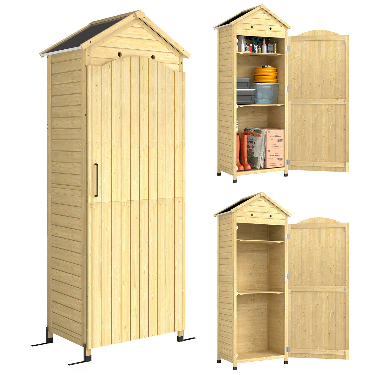 Outsunny Gartenschrank Holz verstellbare Ablage magnetische Tür galvanisiertes Dach Belüftung 85x58x213 cm