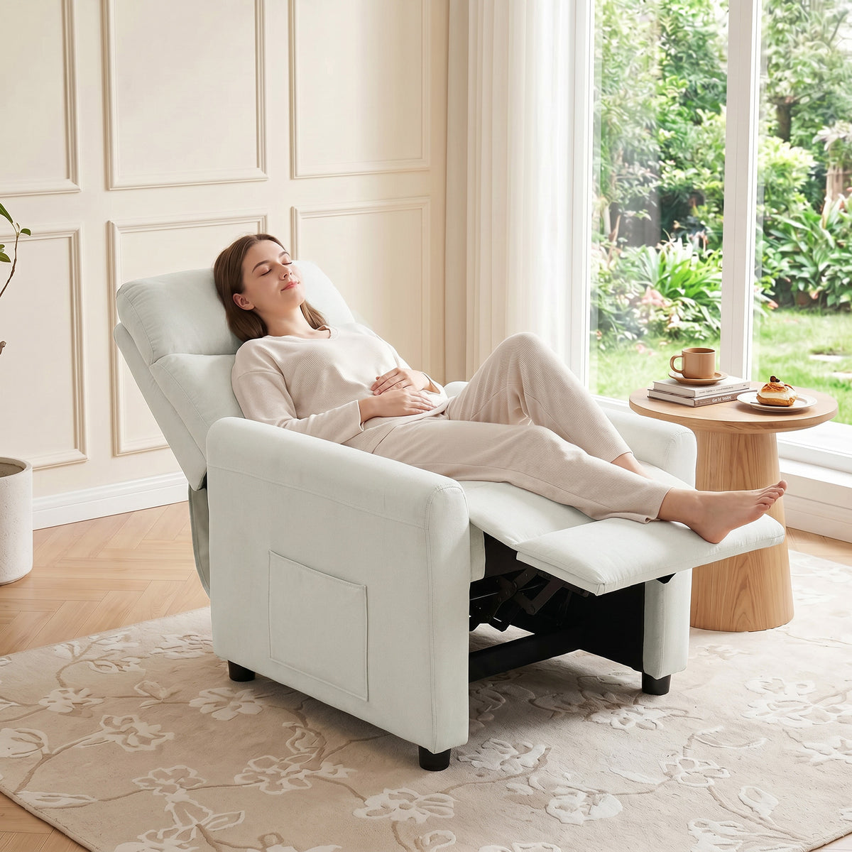 HOMCOM Relaxsessel Fernsehessel mit Liegefunktion, TV Sessel mit Taschenfedern, Fußstütze, Stoff in – Produktabbildung 2