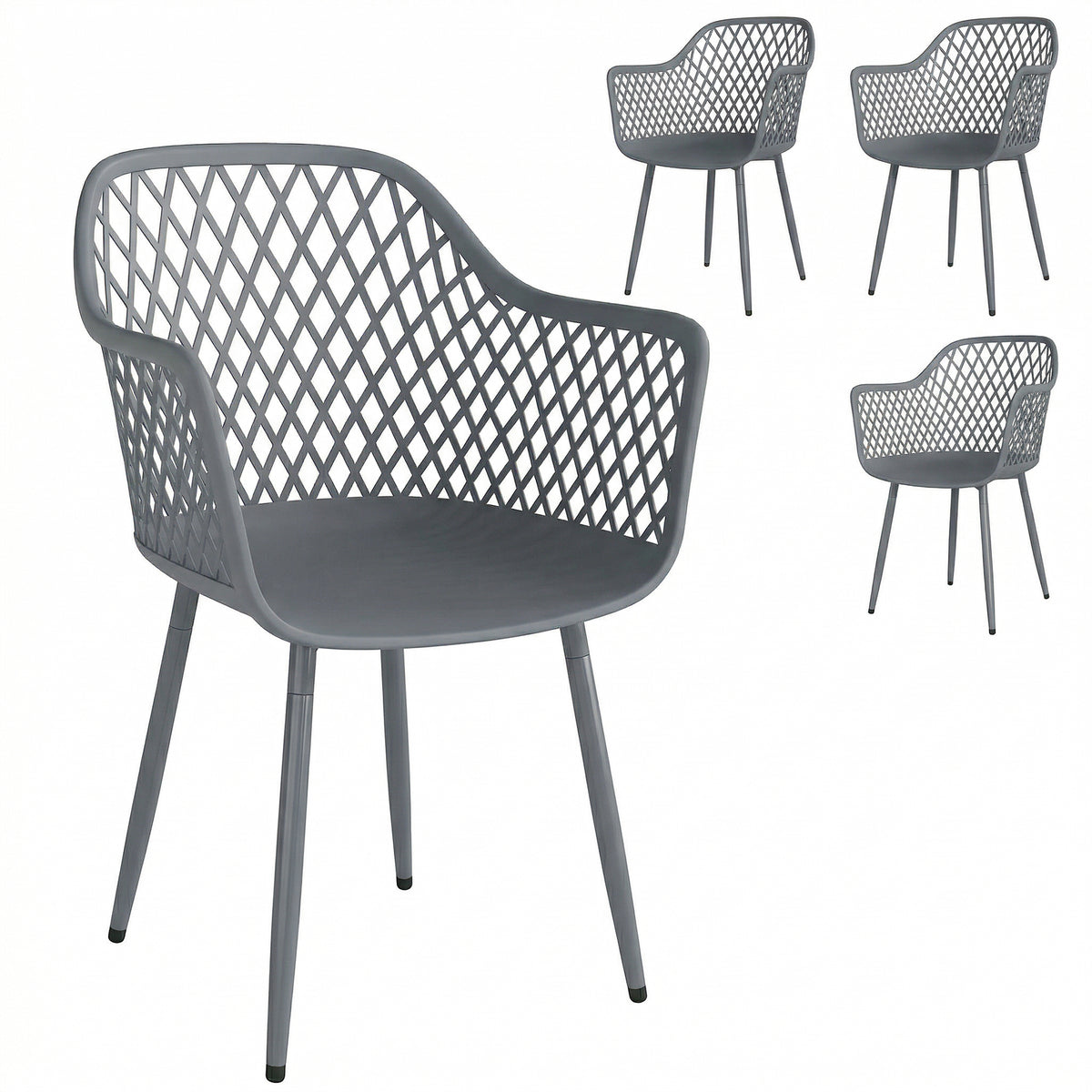Outsunny Gartenstuhl 4er Set UV-beständige Gartenstühle aus Kunststoff mit Armlehne Rückenlehne 56 x 51 x 84