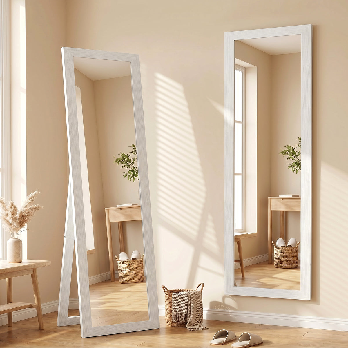 HOMCOM Standspiegel, Ganzkörperspiegel mit Ständer, freistehender Wandspiegel, 37 x 157 cm, Weiß – Produktabbildung 2