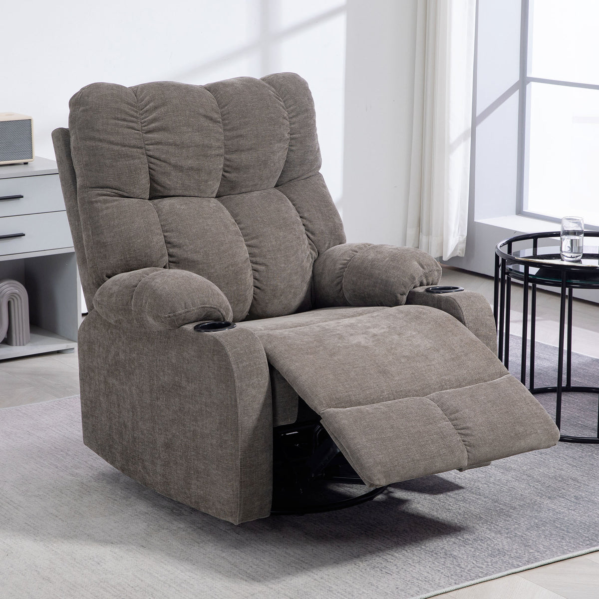 HOMCOM Relaxsessel mit Fußstütze, Loungesessel modern, drehbar, bis 150 kg, Stahlrahmen, 88x96x108cm – Produktabbildung 2