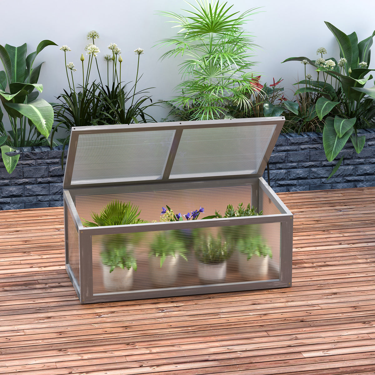 Outsunny Frühbeet Holz und Polycarbonat Treibhaus 90 x 46 x 40 cm Gewächshaus mit Abdeckung wetterfest – Produktabbildung 2
