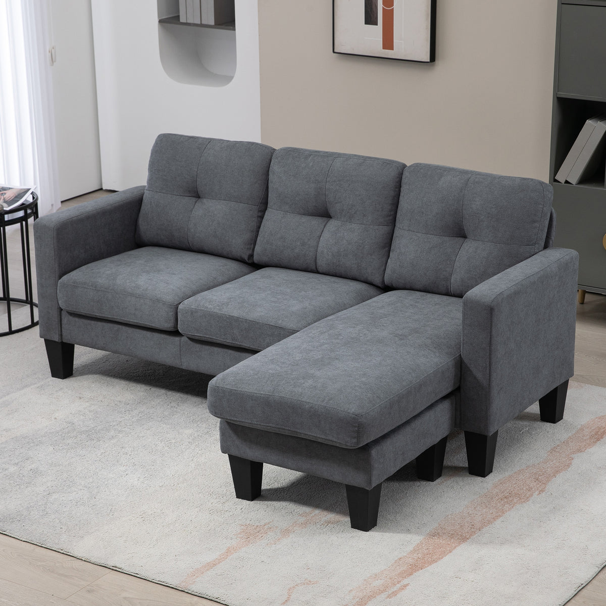 HOMCOM Ecksofa in L-Form, beidseitig anbringbare Chaiselongue, Polstersofa, Dunkelgrau – Produktabbildung 7