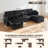 HOMCOM Ecksofa 4-Sitzer U-Form Sofa mit Stauraum-Ottomane, 306 cm Eckcouch mit Cord-Optik, 4 Kissen, für – Produktabbildung 3