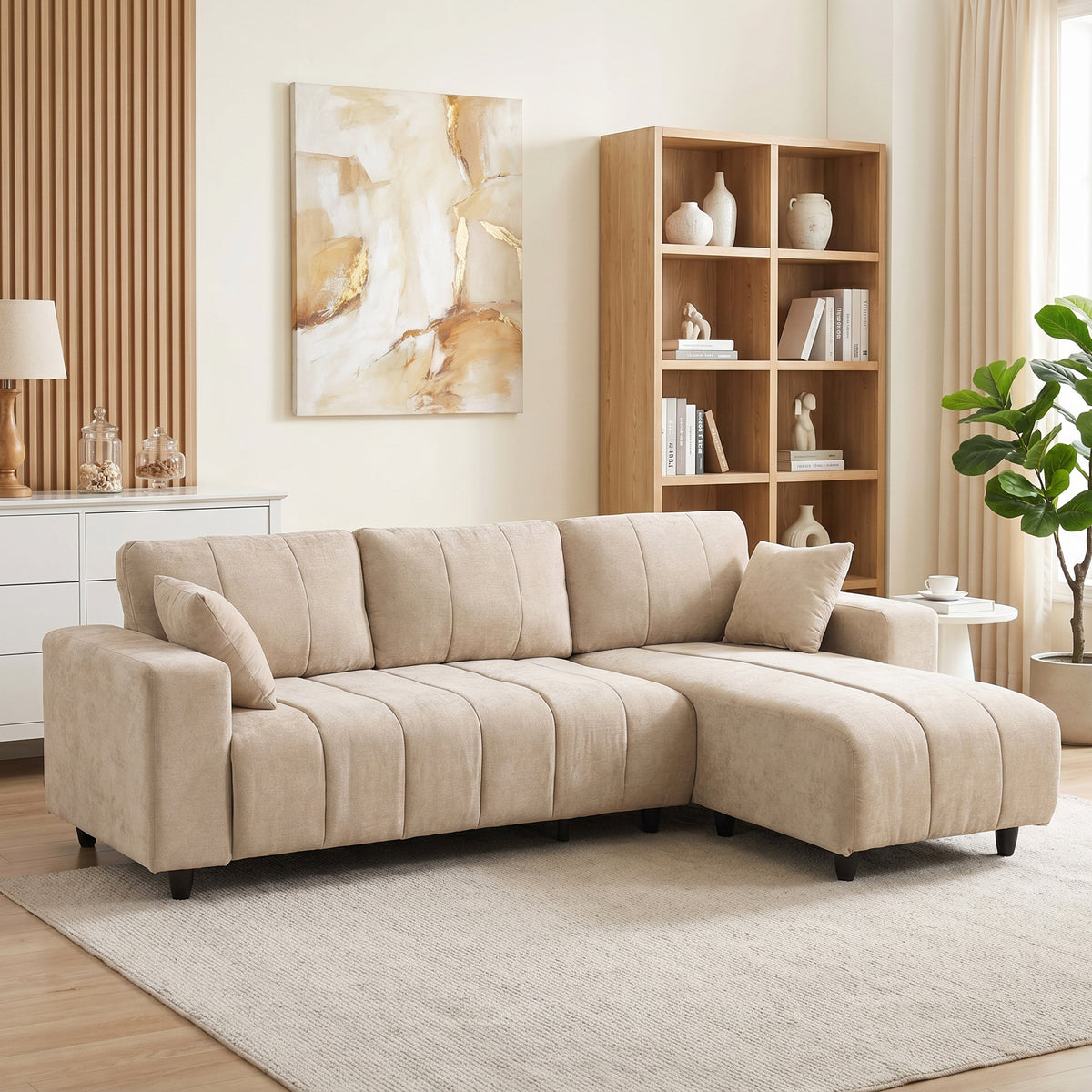 HOMCOM L-förmiges Ecksofa mit flexibler Chaiselongue, 4-Sitzer-Couch mit 2 Kissen, Metallrahmen, für – Produktabbildung 2
