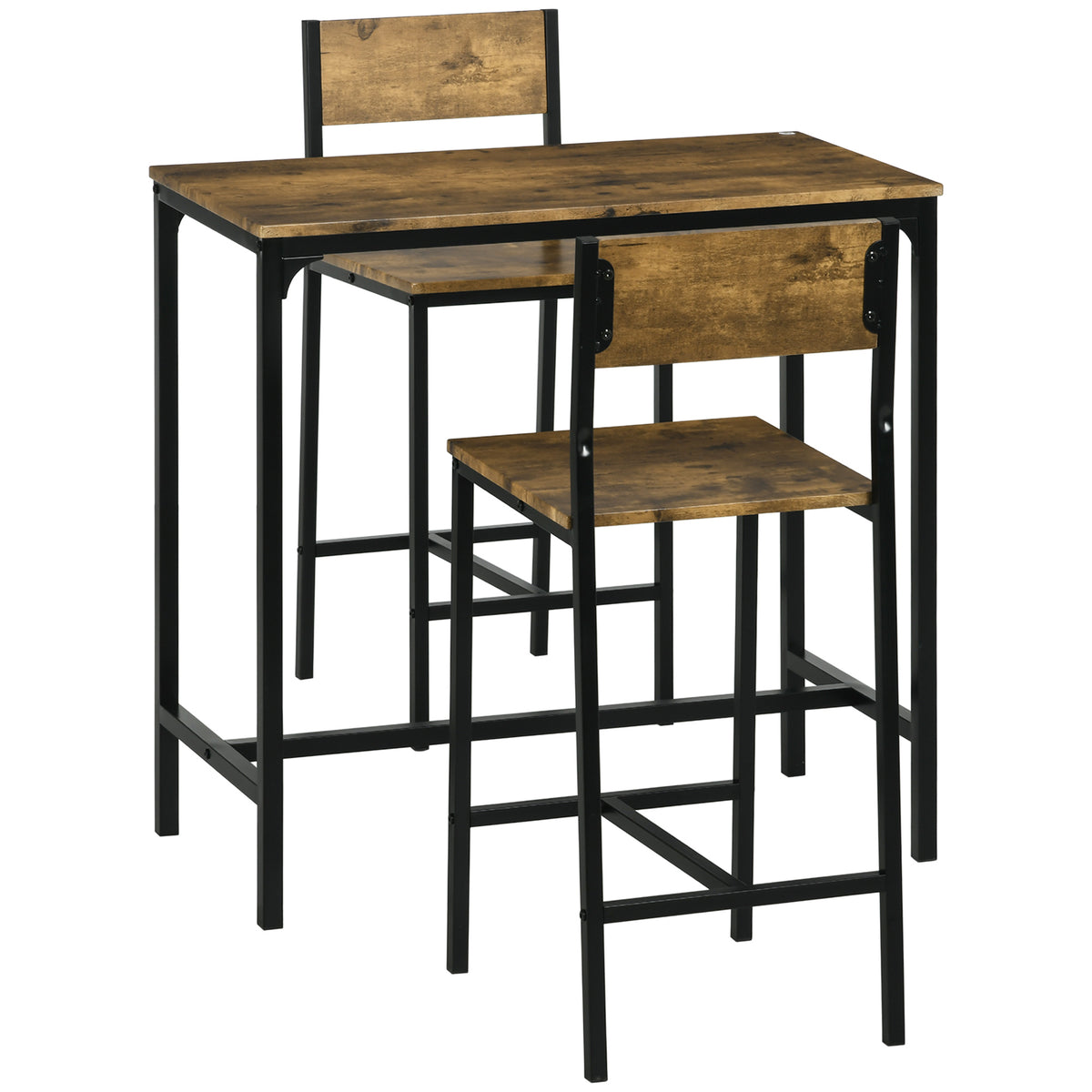 HOMCOM 3-teiliges Bar-Set, Stehtisch, 2 Stühle, MDF, Metallrahmen, wasserfest, Braun