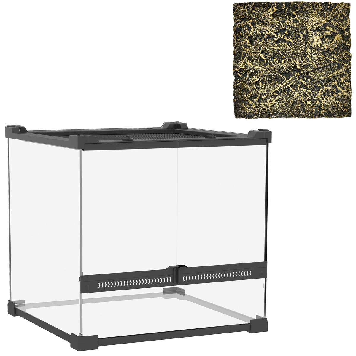 PawHut Glas-Terrarium für Reptilien, erhöhter & wasserdichter Boden, Knopfschloss