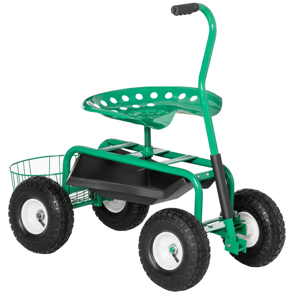 Outsunny Gartenwagen mit Rollsitz bis 150 kg mit Ablage Korb für kleine Gartengeräte Werkstattwagen fahrbar