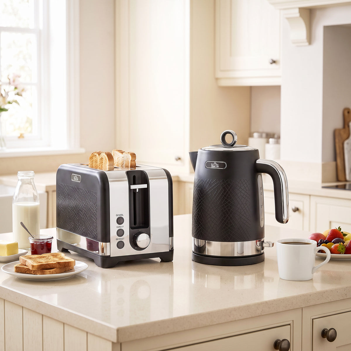 HOMCOM Wasserkocher- und Toaster-Set, 1,7 l 2200 W Schnellkoch-Wasserkocher mit Thermostat – Produktabbildung 2