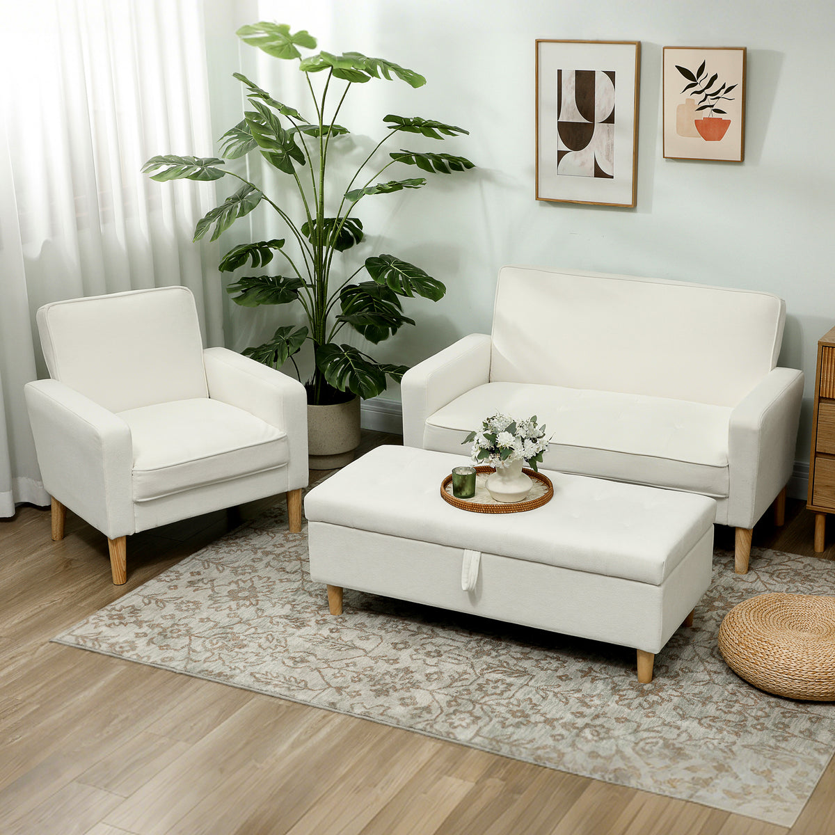 HOMCOM 2-Sitzer-Sofa, Doppelsitzsofa mit Kautschukholzbeinen, Polstersofa für Wohnzimmer, Schlafzimmer – Produktabbildung 8
