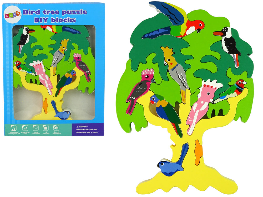 LEAN Toys Hölzerne Baum-Vögel-Papageien-DIY-Holzpuzzle-Blöcke
