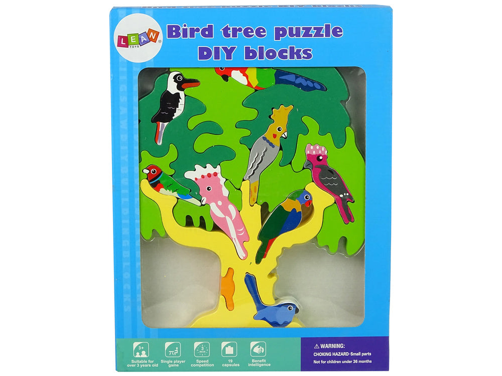LEAN Toys Hölzerne Baum-Vögel-Papageien-DIY-Holzpuzzle-Blöcke – Produktabbildung 2
