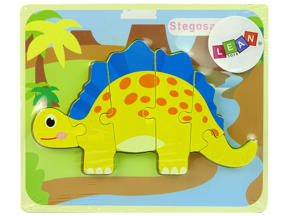 LEAN Toys Holzpuzzle Dinosaurier Stegosaurus Gelb