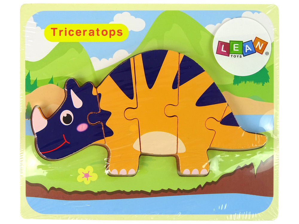 LEAN Toys Holzpuzzle Dinosaurier Triceratops Ankylosaurus Orange