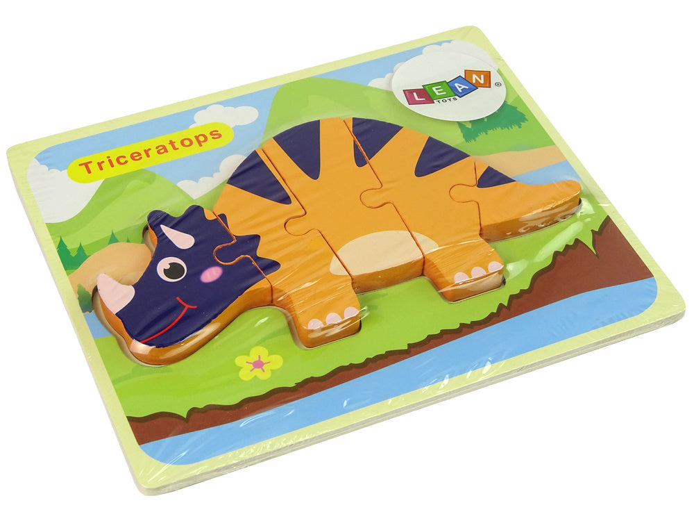 LEAN Toys Holzpuzzle Dinosaurier Triceratops Ankylosaurus Orange – Produktabbildung 2