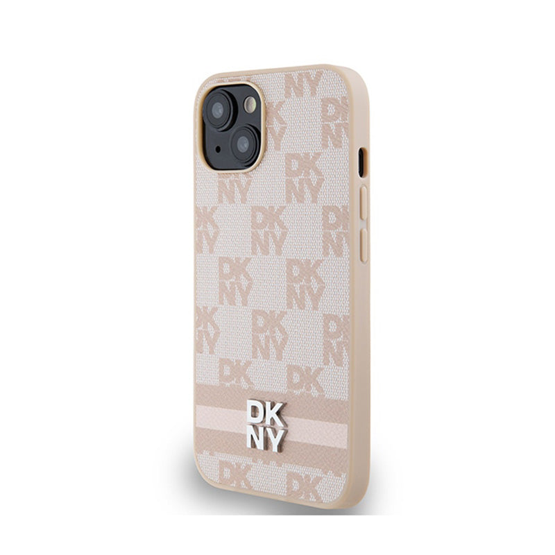 DKNY Leather Checkered Mono Pattern & Printed Stripes - Hülle für iPhone 15 Plus / 14 Plus (rosa) – Produktabbildung 2