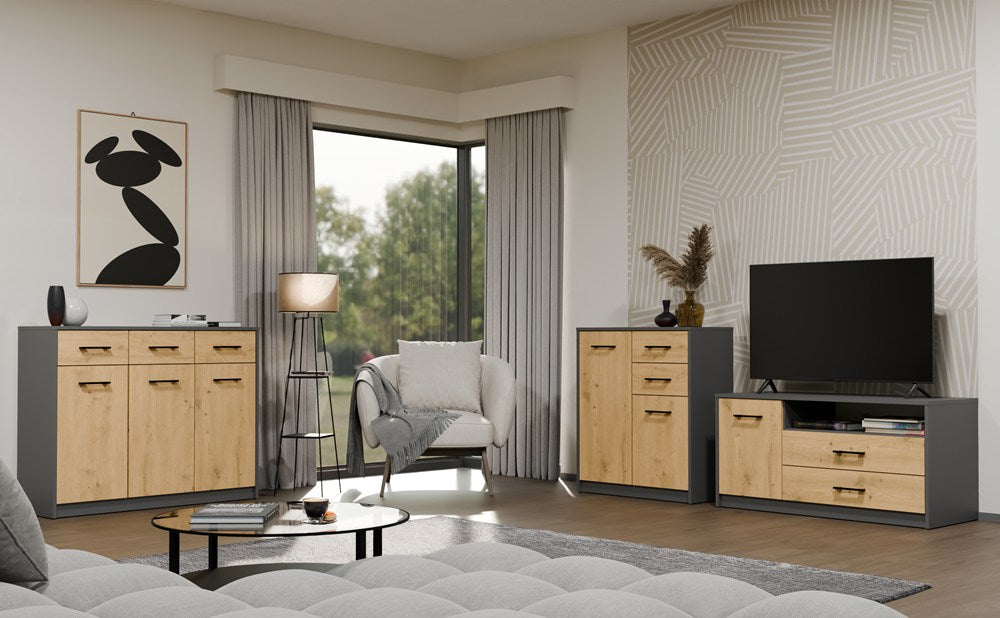 TV-Schrank SIMPLO 1D2S 2 Schubladen 1 Tür ANTHRAZIT EICHE ARTISAN – Produktabbildung 5