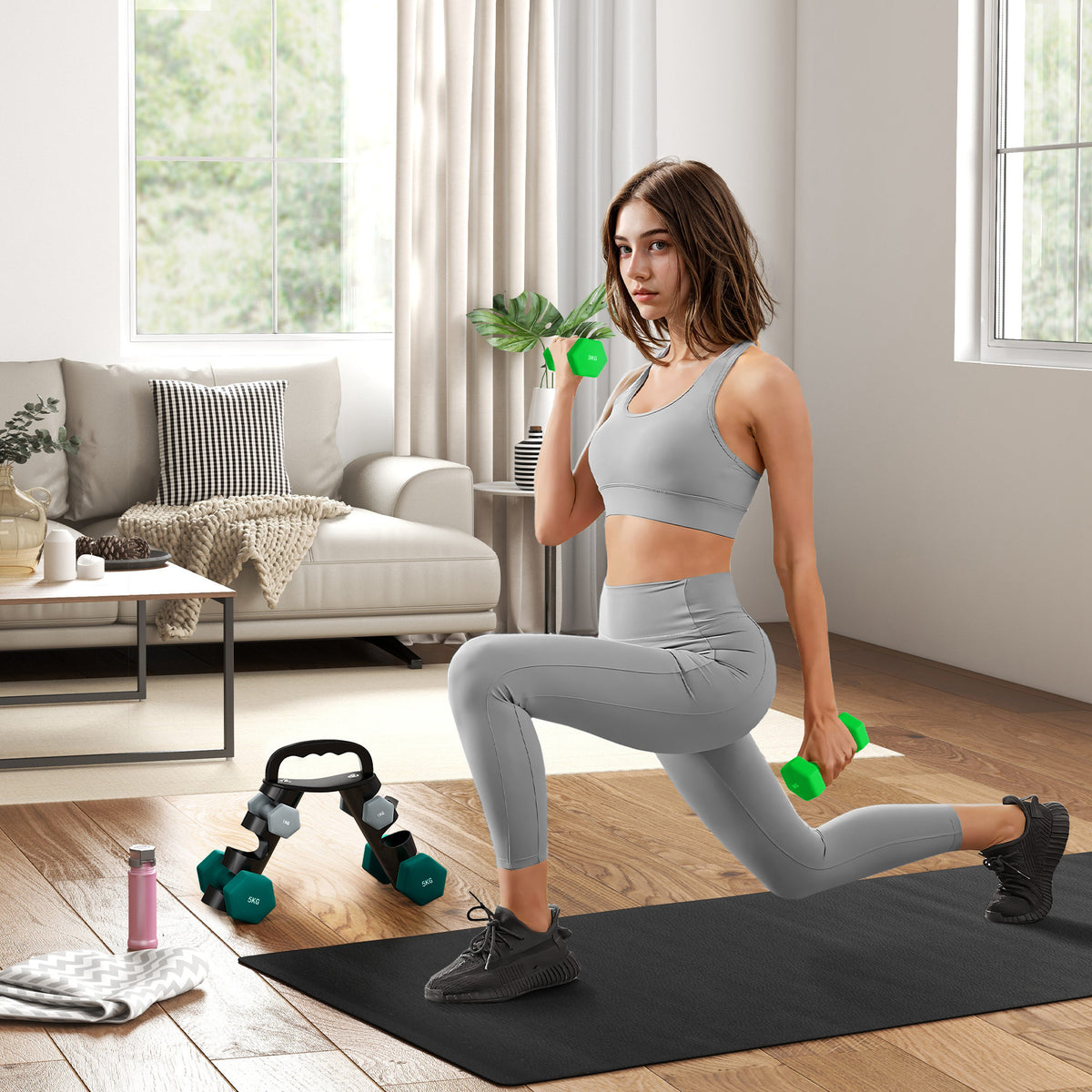 Hantelset mit Aufbewahrungsgestell, Set mit 6 Hanteln für Fitness-Training, 2 x 1kg, 2 x 3kg, 2 x 5kg – Produktabbildung 2