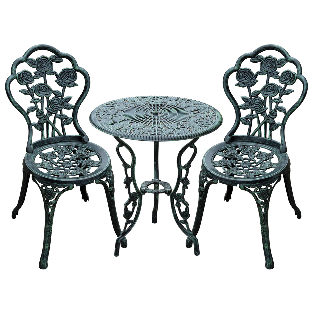 Outsunny Bistroset Gartenset für 2 Personen Balkonmöbel Set Gussaluminium Antik Grün