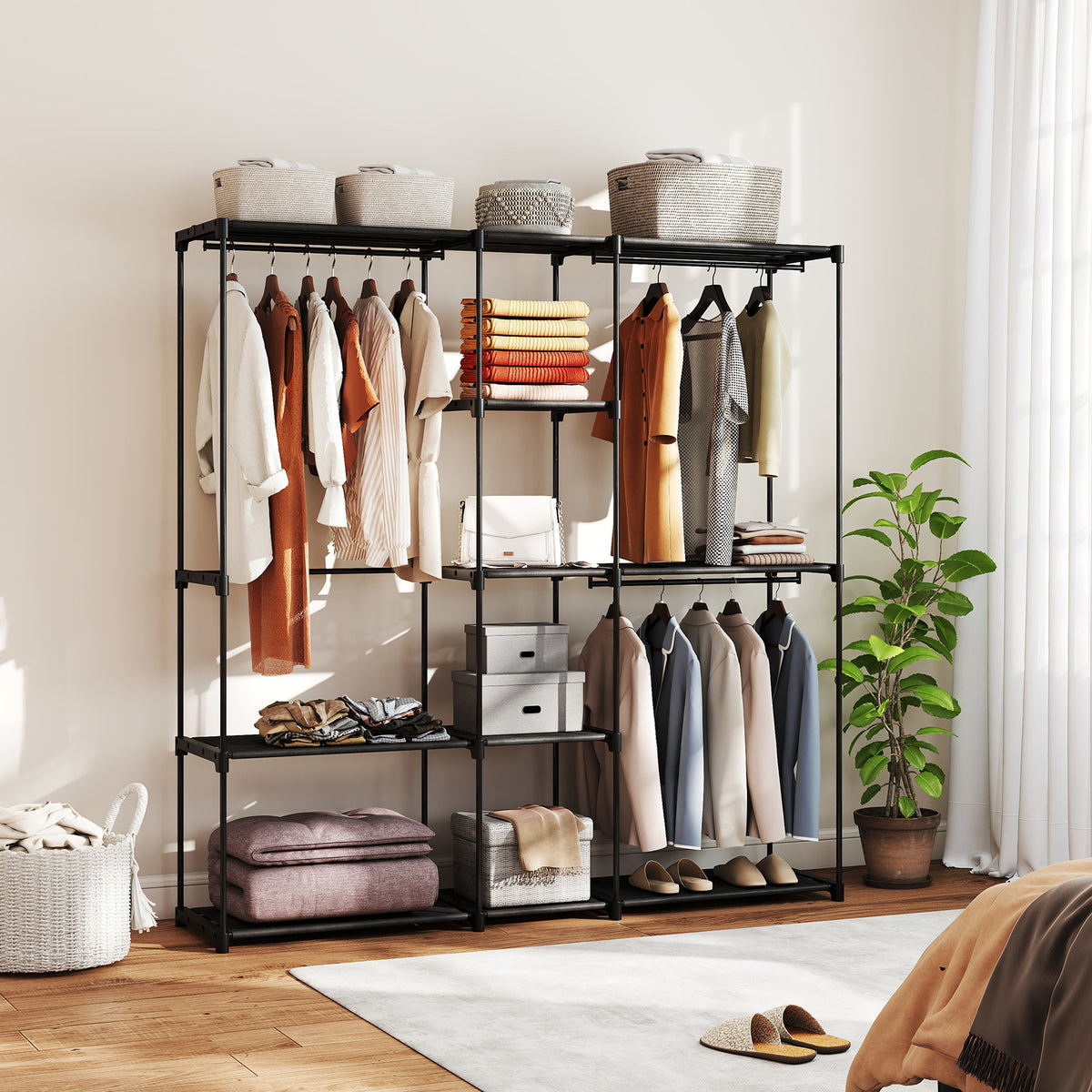 HOMCOM Kleiderschrank offen, 4 Stock Kleiderständer mit 2 Hängefächern für Wohnzimmer, 182 x 43 x 185 cm – Produktabbildung 2