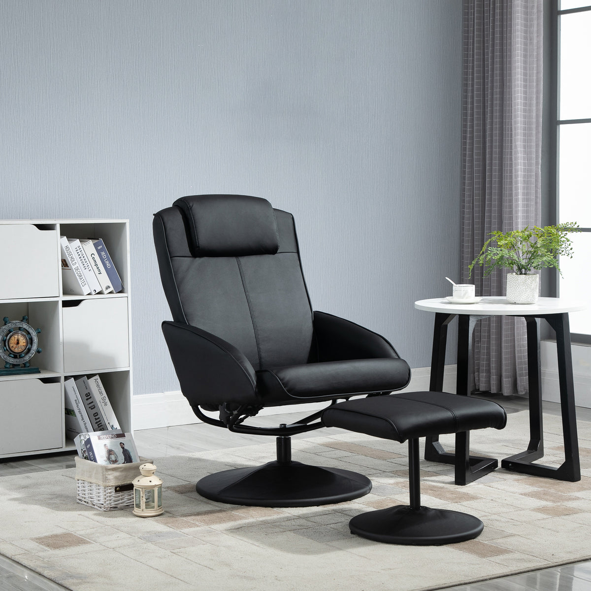 HOMCOM Relaxsessel mit Fußhocker, Kunstleder-Bezug, neigbar, ergonomisches Design, Schwarz – Produktabbildung 2