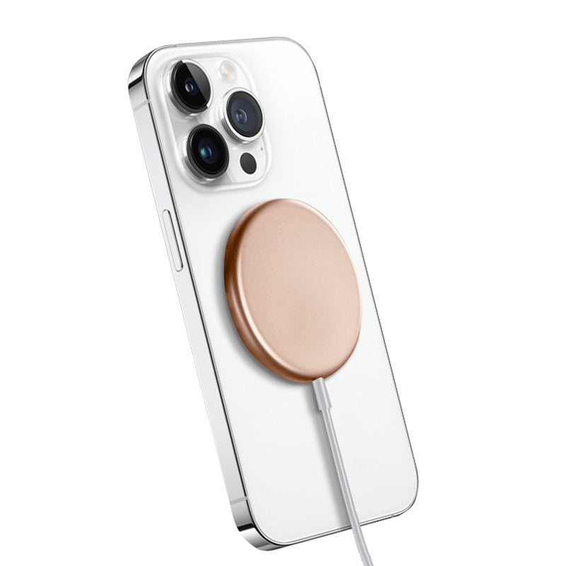 Kabelloses Ladegerät Crong MagSpot – Aluminium- Induktions- Ladegerät MagSafe 15W (gold)