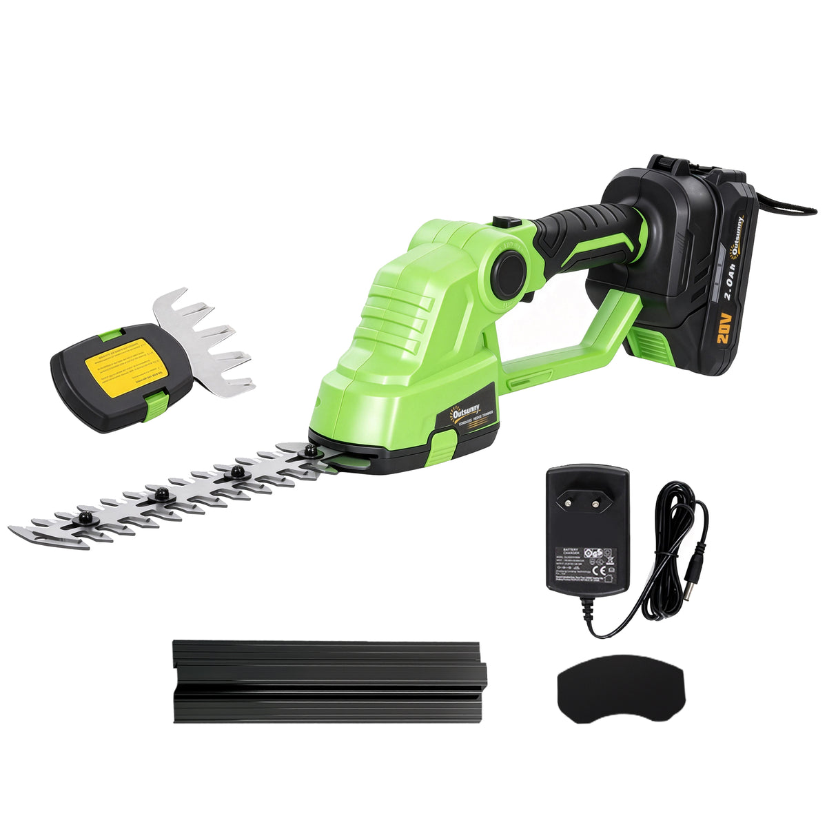 Outsunny 2-in-1 Akku Heckenschere Elektrischer Hecken & Strauchschere mit 20/10cm Schnittlänge, Ladegerät