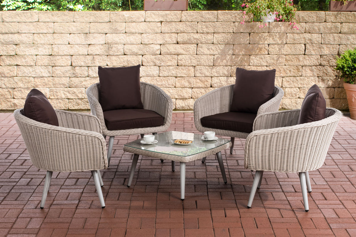 CLP Lounge-Set Ameland Rundrattan terrabraun 45 cm (Hellgrau)