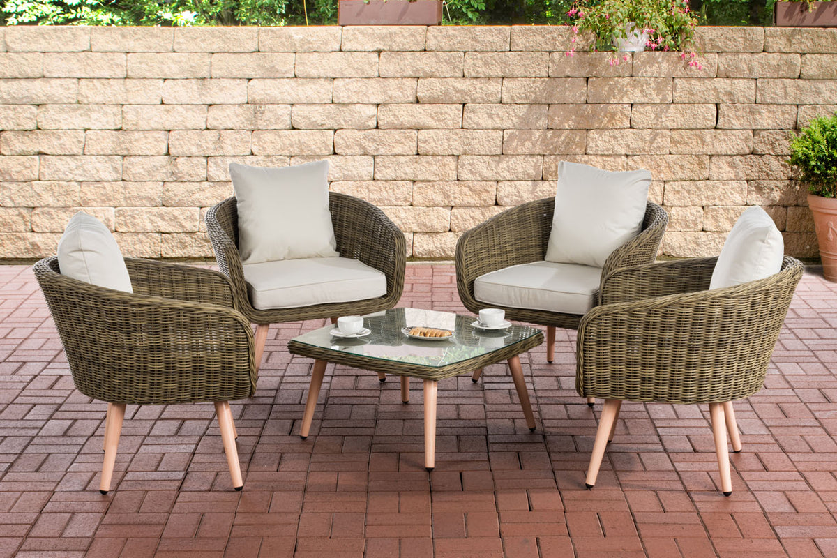 CLP Lounge-Set Ameland Rundrattan cremeweiß 45 cm (Hellbraun)