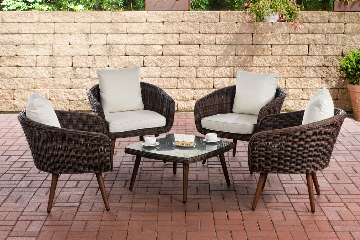 CLP Lounge-Set Ameland Rundrattan cremeweiß 40 cm (Dunkelbraun)