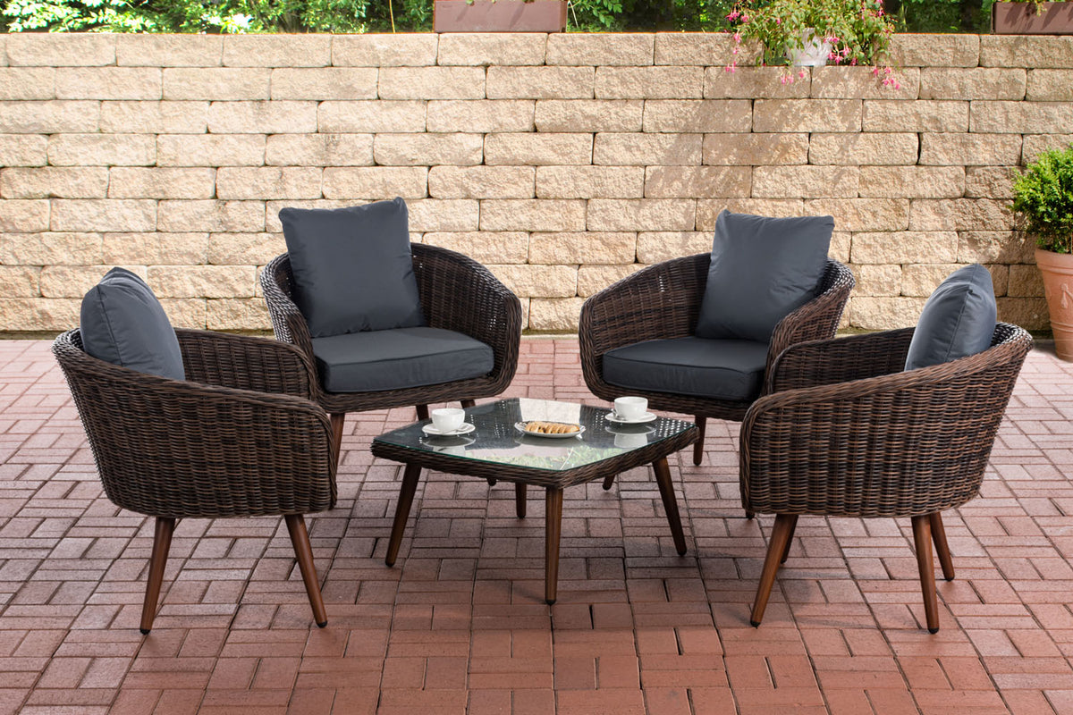 CLP Lounge-Set Ameland Rundrattan eisengrau 45 cm (Dunkelbraun)