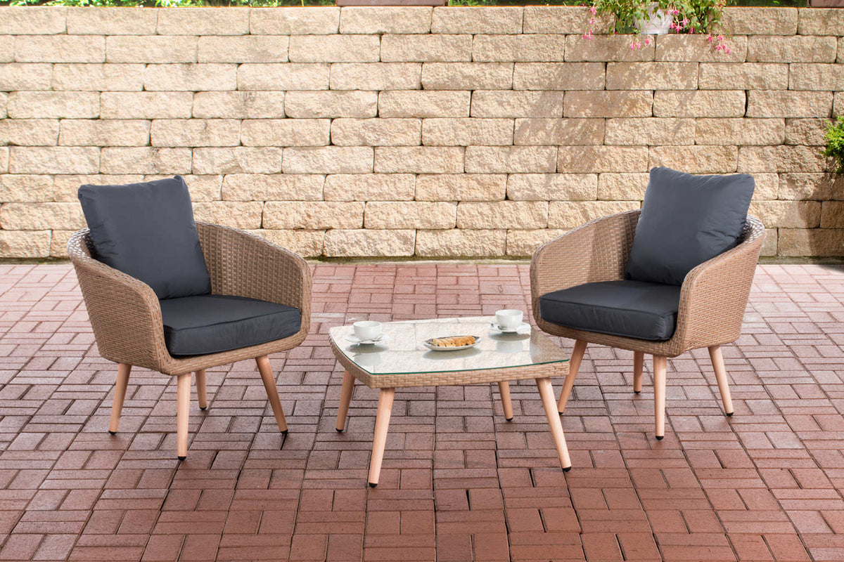 CLP Balkon-Set Ameland Flachrattan eisengrau 40 cm (Hellbraun)