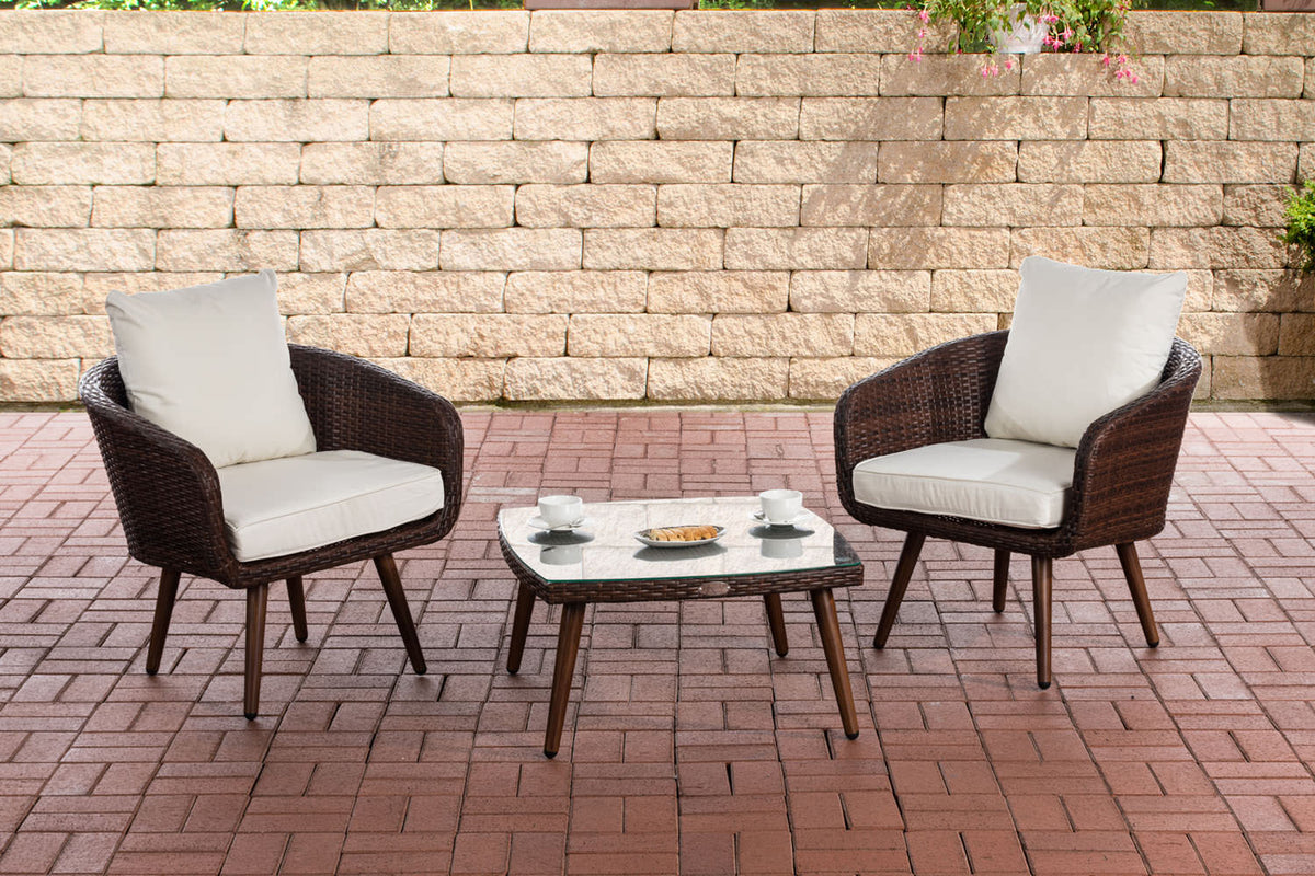 CLP Balkon-Set Ameland Flachrattan cremeweiß 40 cm (Dunkelbraun)
