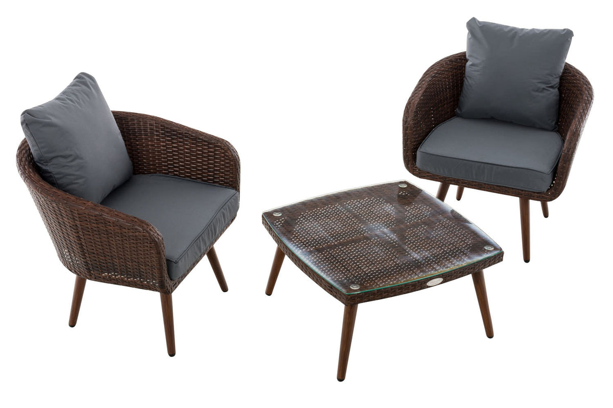 CLP Balkon-Set Ameland Flachrattan eisengrau 45 cm (Dunkelbraun) – Produktabbildung 2