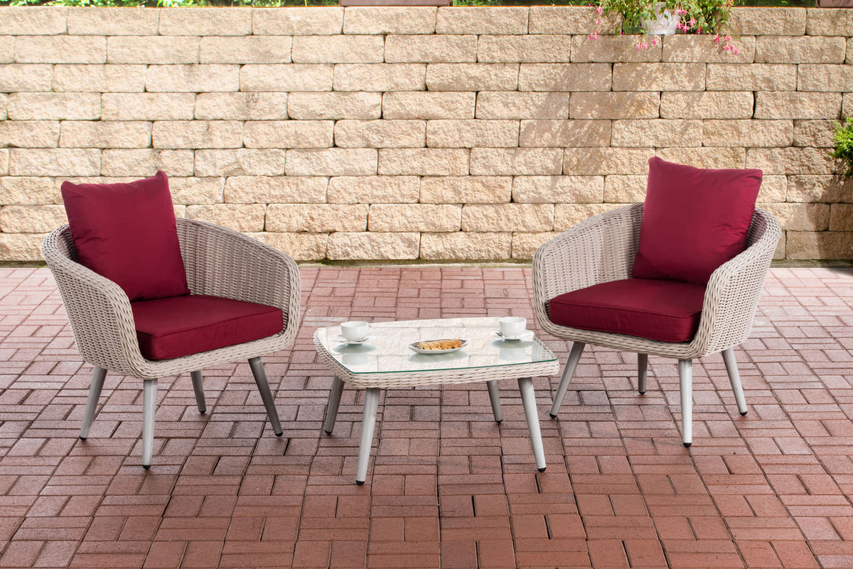 CLP Balkon-Set Ameland Rundrattan rubinrot 40 cm (Hellgrau)