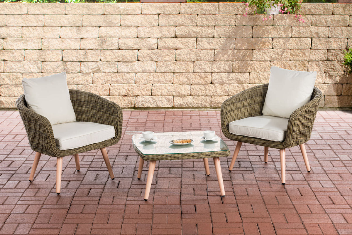 CLP Balkon-Set Ameland Rundrattan cremeweiß 40 cm (Hellbraun)