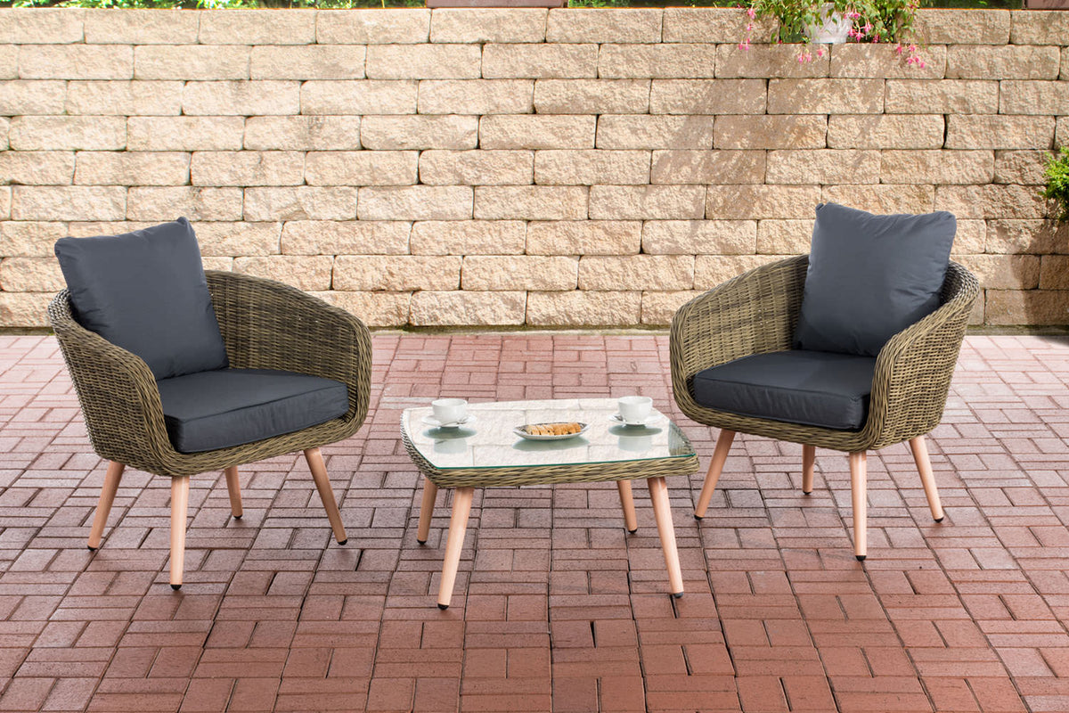 CLP Balkon-Set Ameland Rundrattan eisengrau 45 cm (Hellbraun)