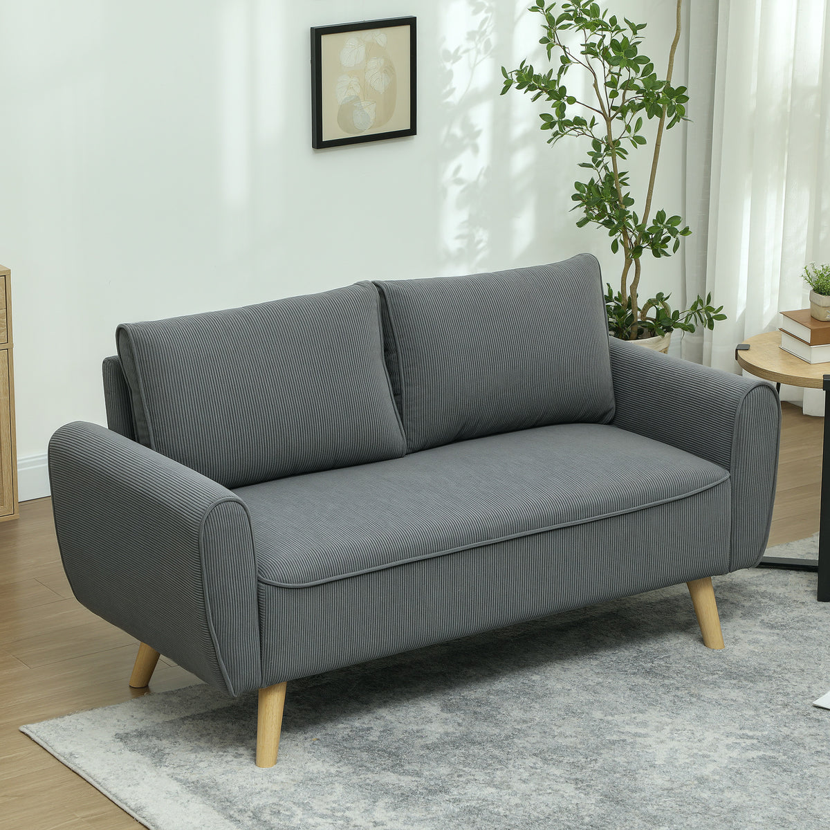HOMCOM Zweisitzer-Sofa, Stoffcouch, 2 Rückenkissen, Cordbezug, 145 x 75 x 78 cm, Anthrazit – Produktabbildung 2