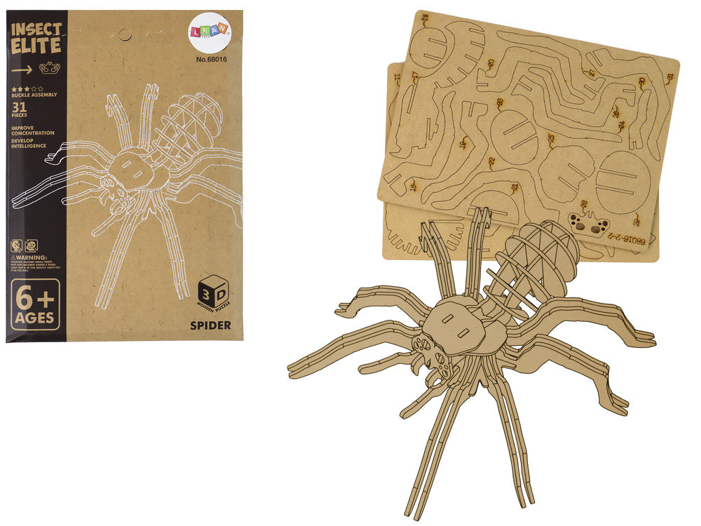LEAN Toys 3D-Spinnenpuzzle aus Holz, pädagogische Kombination aus 31 Elementen