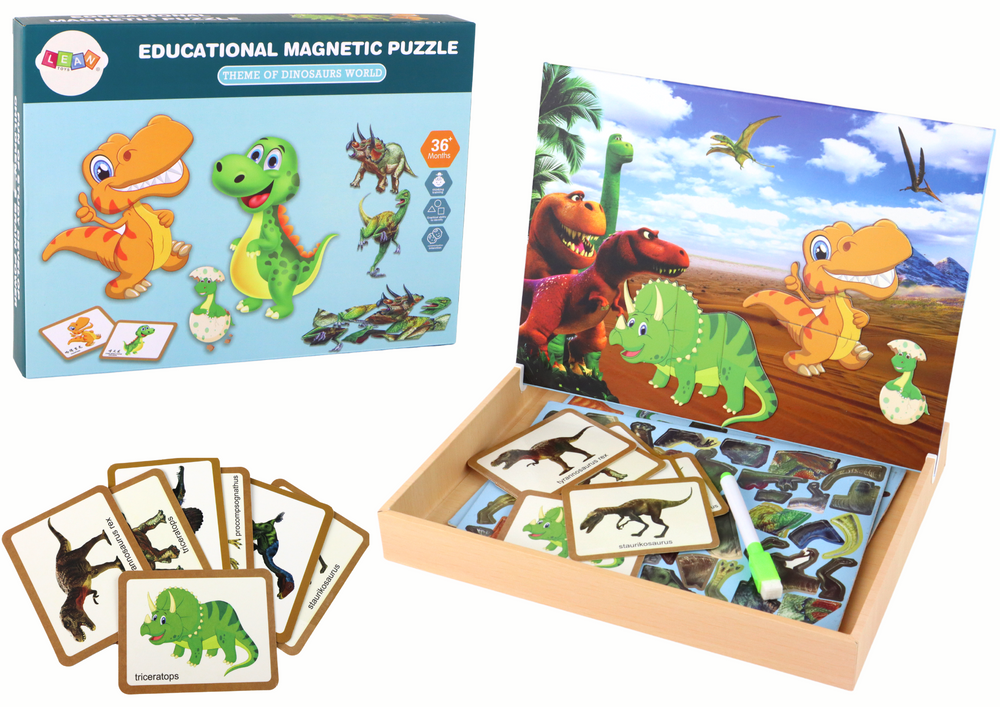 LEAN Toys Eine Reihe pädagogischer Magnetpuzzles mit Dinosauriern