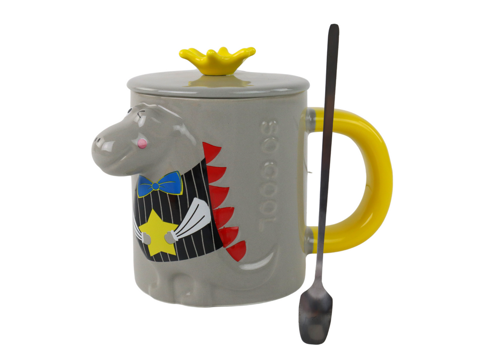 LEAN Toys Grauer Dinosaurier-Teebecher, 400 ml – Produktabbildung 2