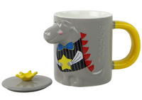 LEAN Toys Grauer Dinosaurier-Teebecher, 400 ml