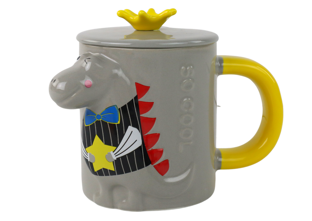 LEAN Toys Grauer Dinosaurier-Teebecher, 400 ml – Produktabbildung 3